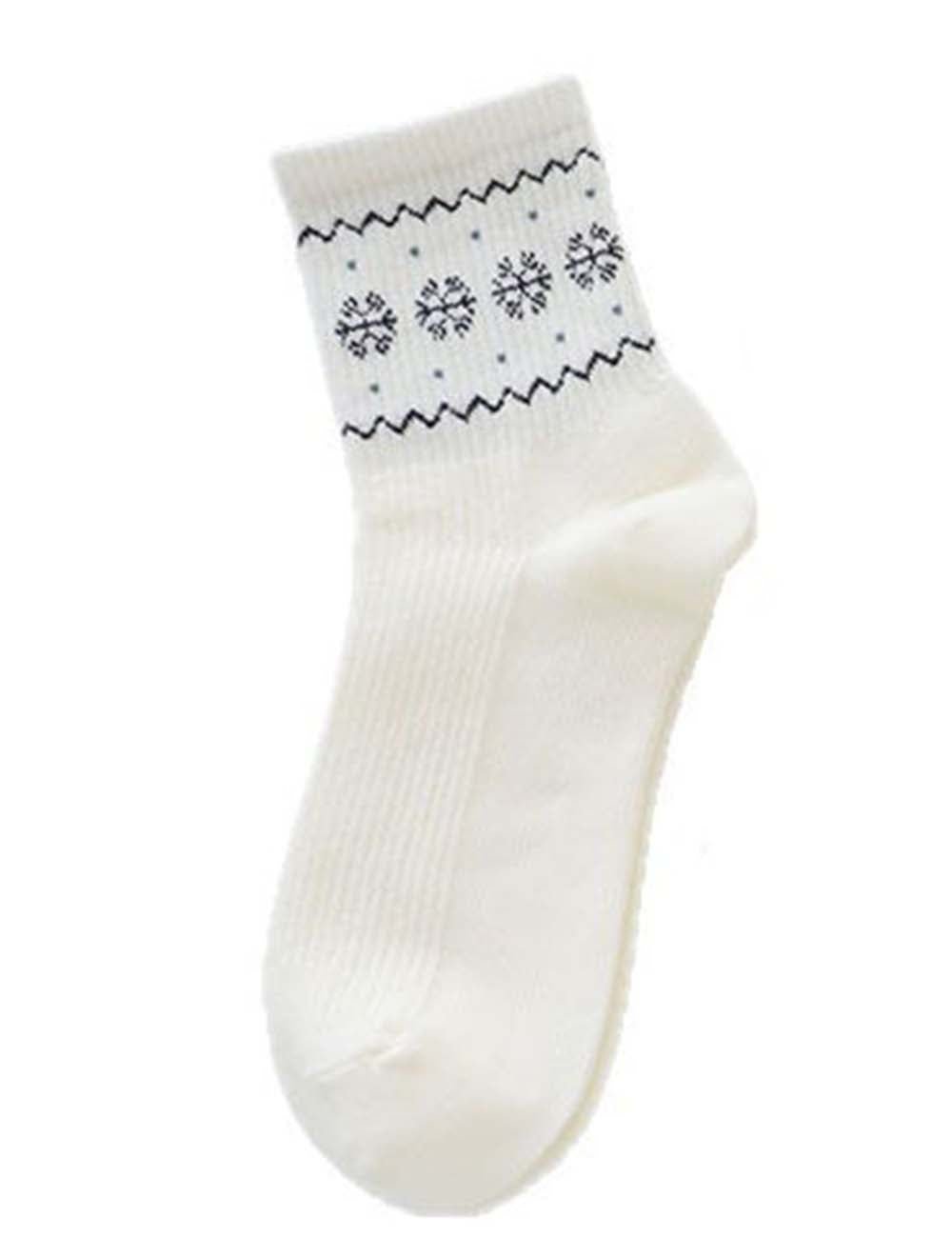 Ladies Fair Isle Snowflake Pattern Midi Calf Knit Socks