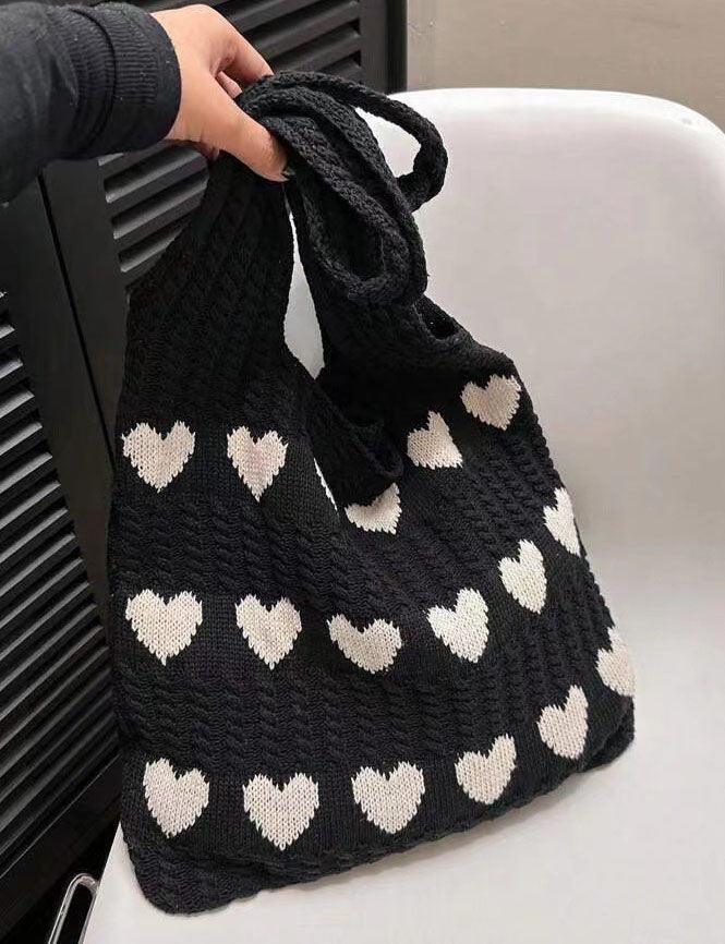 Ladies Knit Heart Shpaed One Shoulder Tote Bag SKAB4109