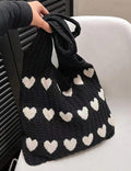 Ladies Knit Heart Shpaed One Shoulder Tote Bag SKAB4109