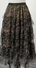 Ladies Casual Camo Print Pearl Tiered Ruffle Tulle Maxi Skirt