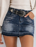 Ladies Rhinestone Raw Edge Hem Denim Skorts