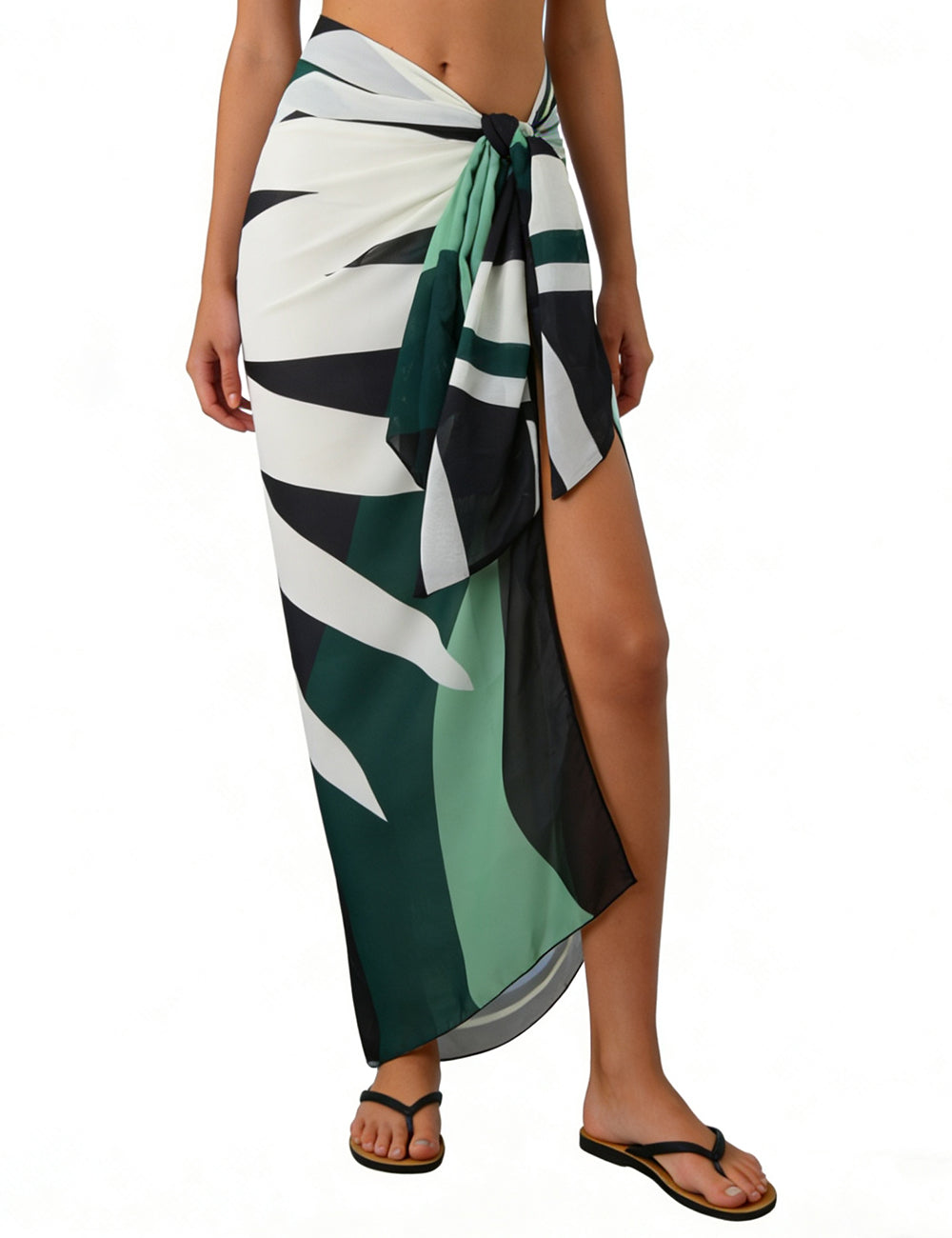Ladies Tropical Leaf Print Chiffon Wrap Sarong Swim Cover Up
