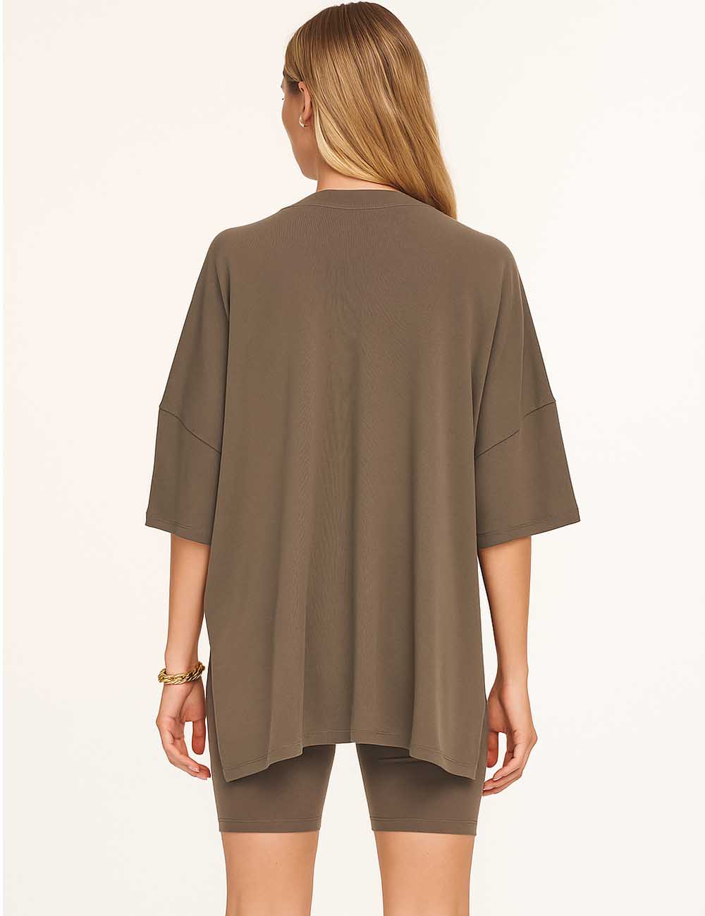 Ladies Solid Loungewear Outfits Loose Top & Slim Shorts Set
