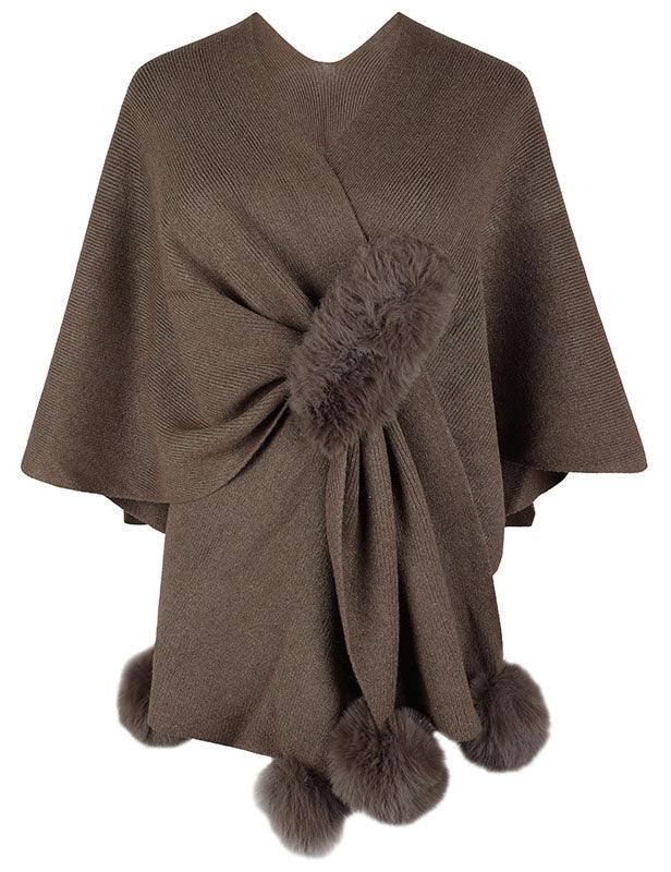 SWEETKAMA Ladies Solid Color Scarf with Faux Mink Knit Shawl SKT4797