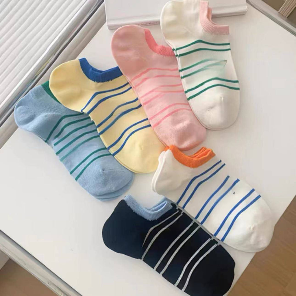 Ladies Carton Striped Knit Boat Socks SKAS50005