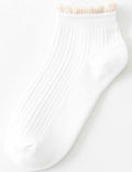 Ladies Lace Trim Ribbed Knit Ankle Crew Socks