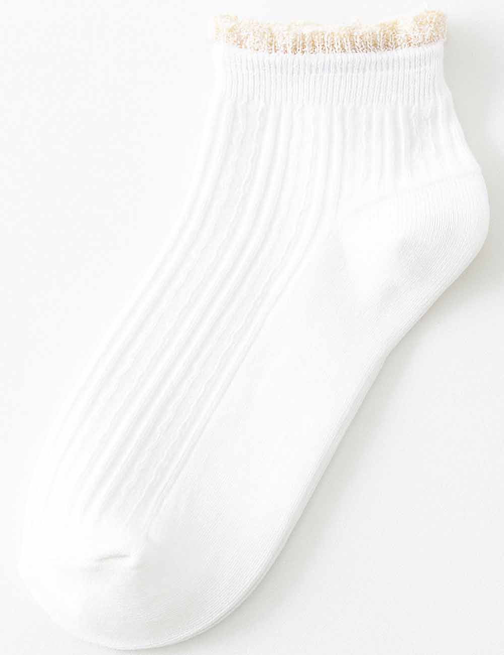 Ladies Lace Trim Ribbed Knit Ankle Crew Socks
