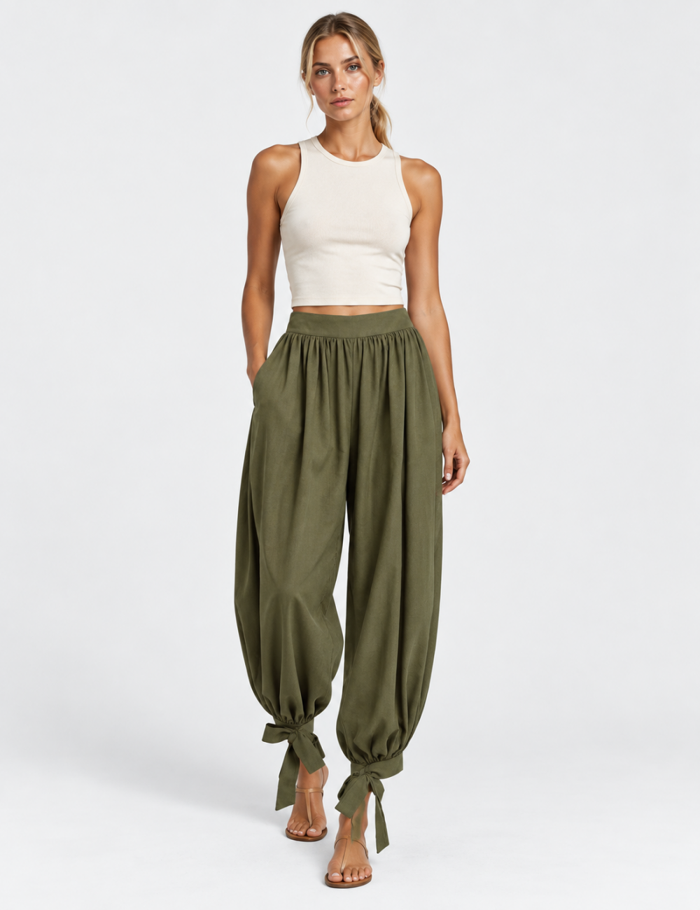 Ladies Boho Gathered Hem Harem Pants