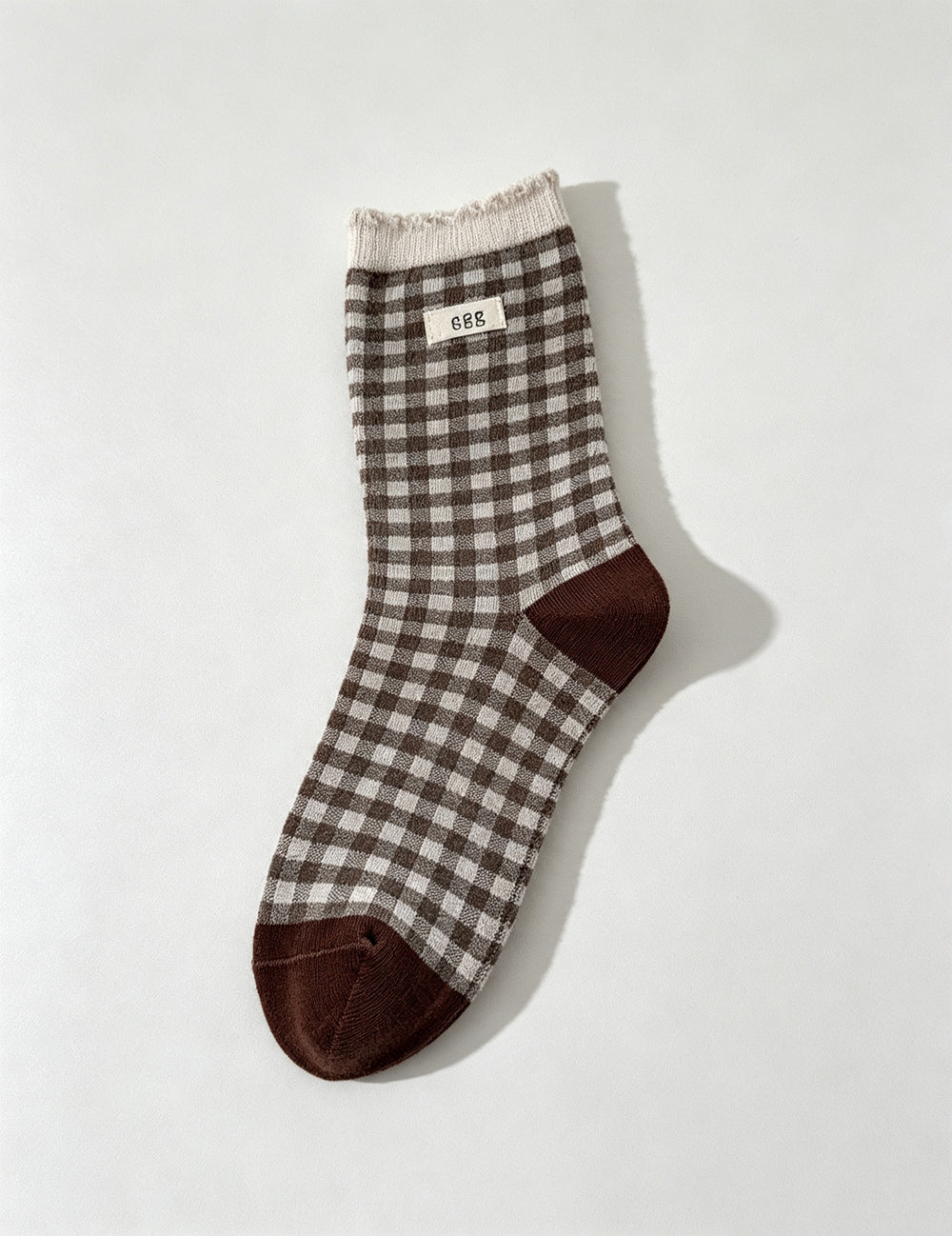 Ladies Cute Plaid Patch Mid Calf Socks
