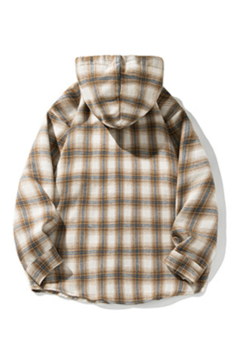 Women's Spring Vintage Hooded Plaid Button-Down Overshirt