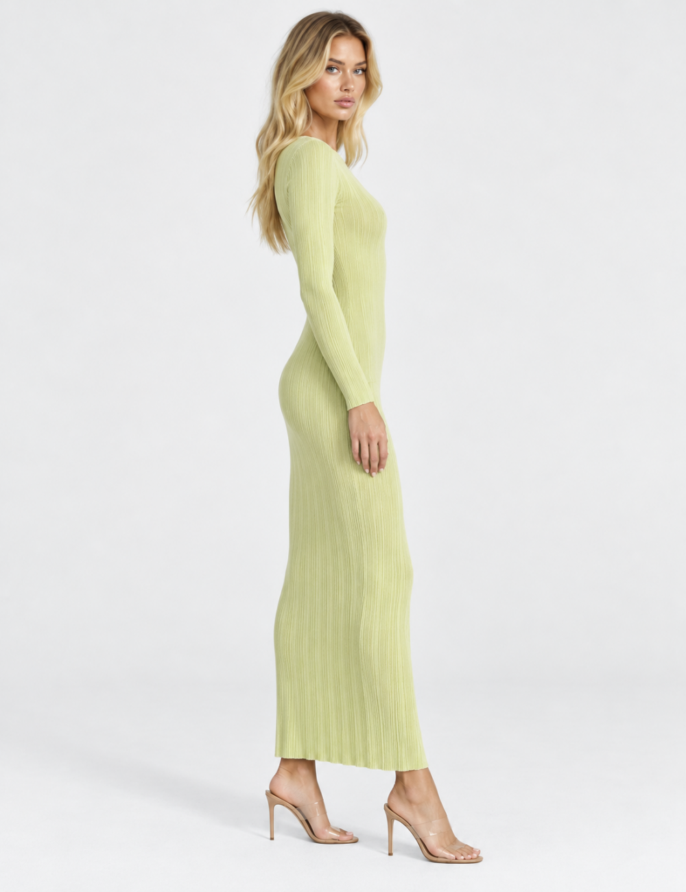 Ladies Boat Neck Ribbed Knit Bodycon Maxi Dress