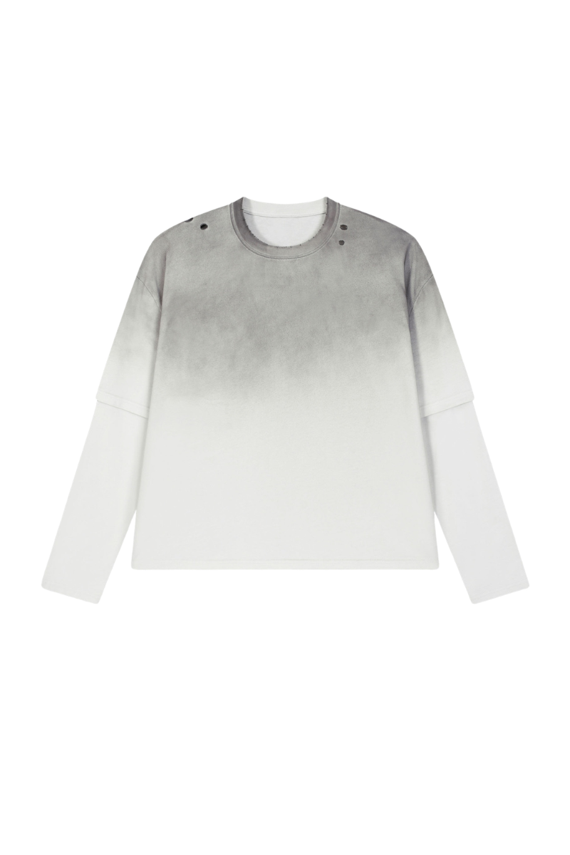 Unisex Fall Clothing Gradient Layered Long Sleeve Top