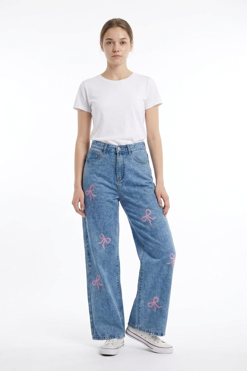 Women's High Waist Printed Wide Leg Jeans