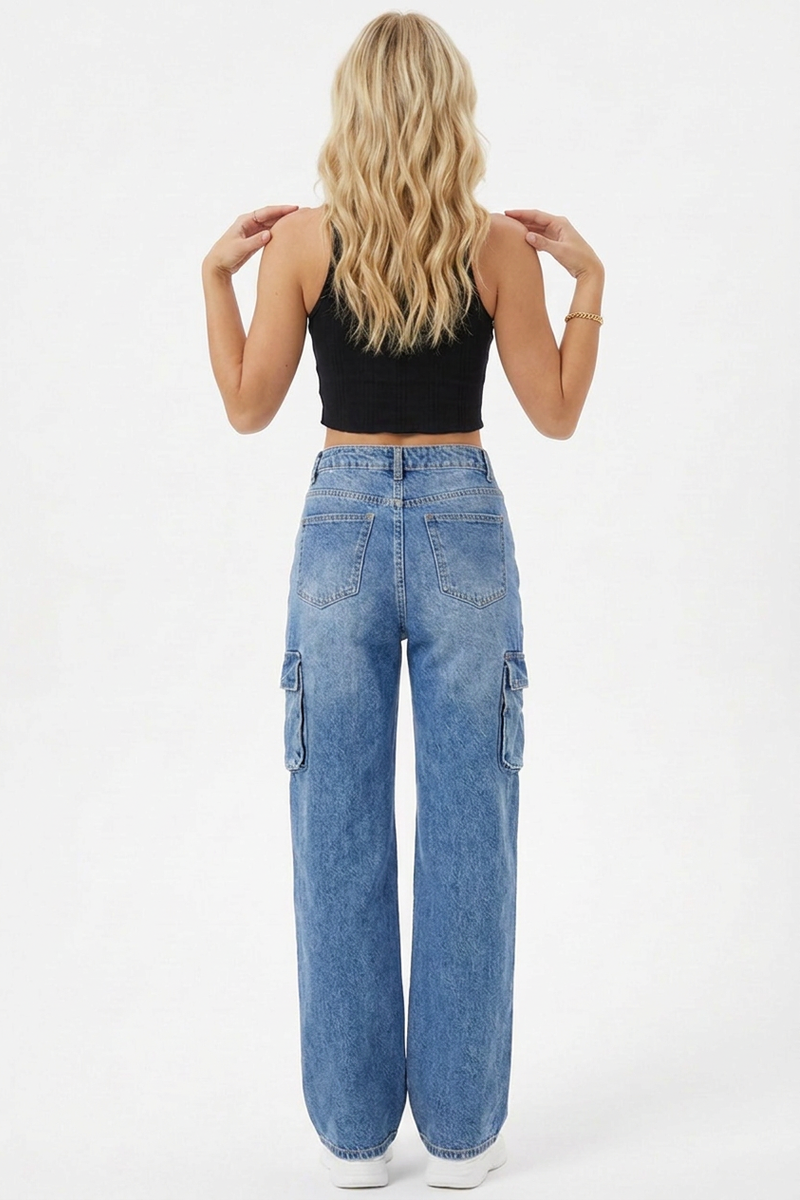 Women's High Waist Relaxed Fit Wide Leg Cargo Jeans