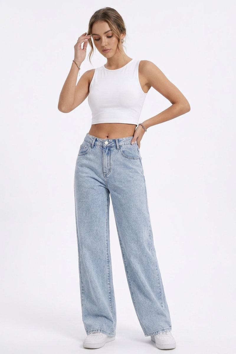 Women's Vintage Wash Loose Wide Leg Jeans