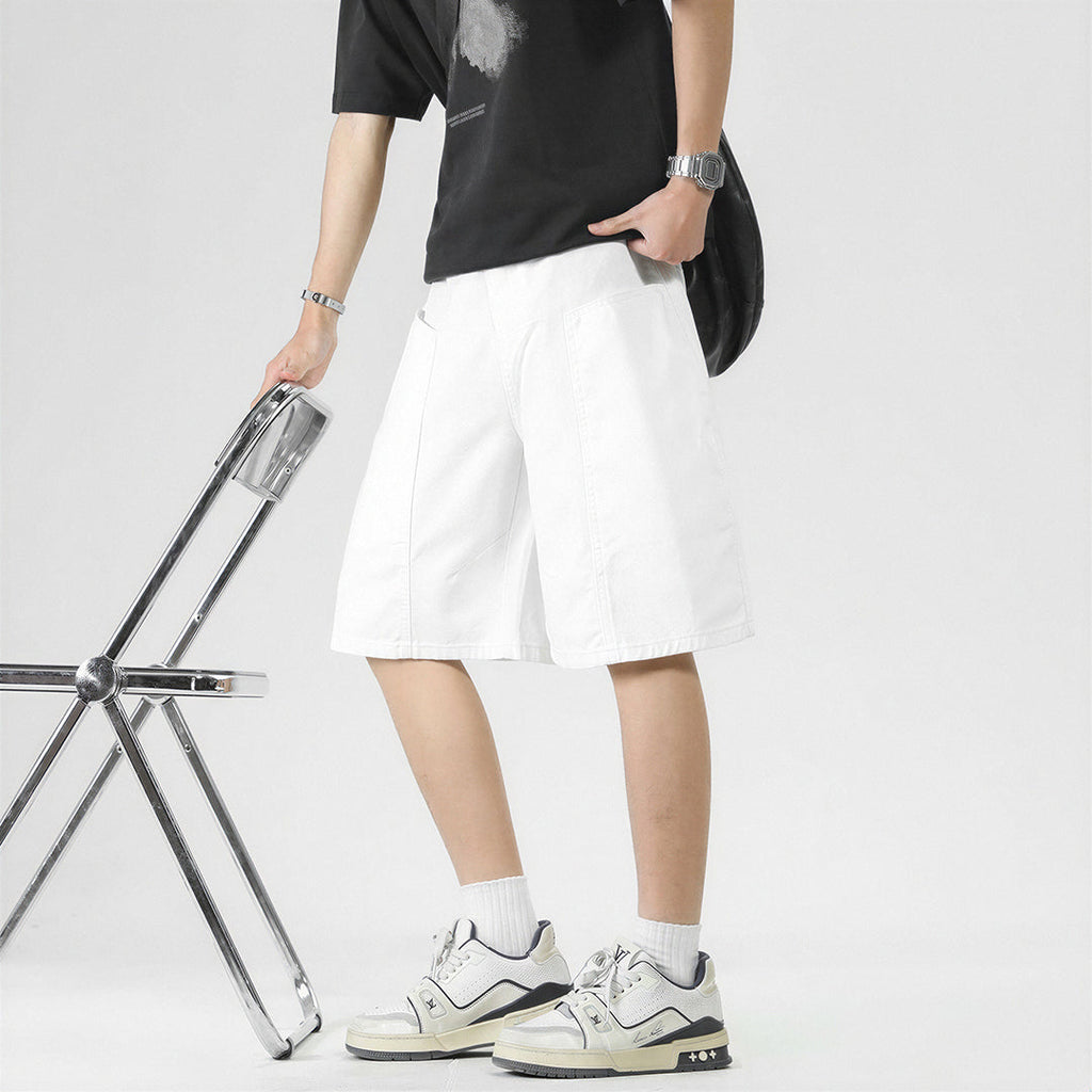 Men's Summer White Loose Wide-Leg Denim Shorts