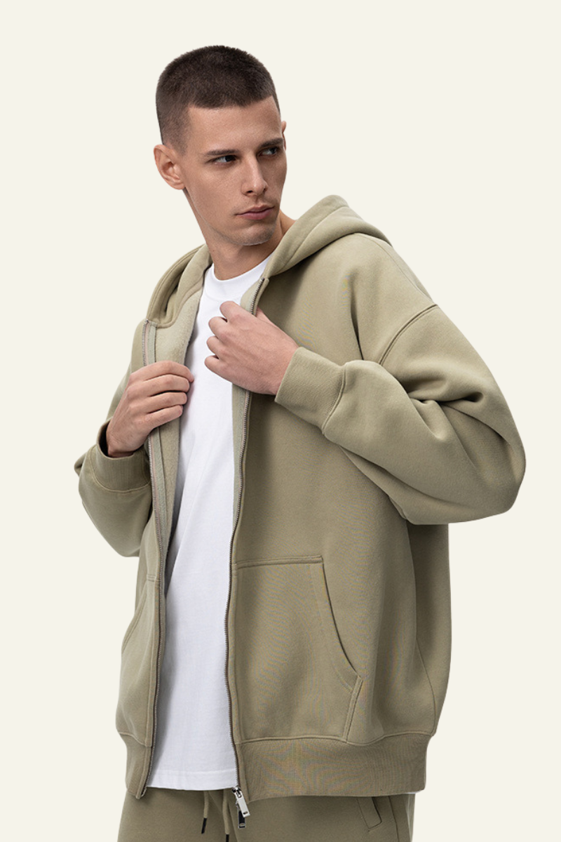 Men's Streetwear Fleece-lined  Full-Zipper Hooded Jaacket