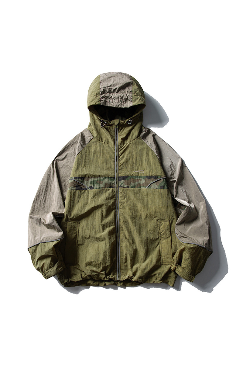 Unisex Retro Colorblock Loose Waterproof Windbreaker Jacket