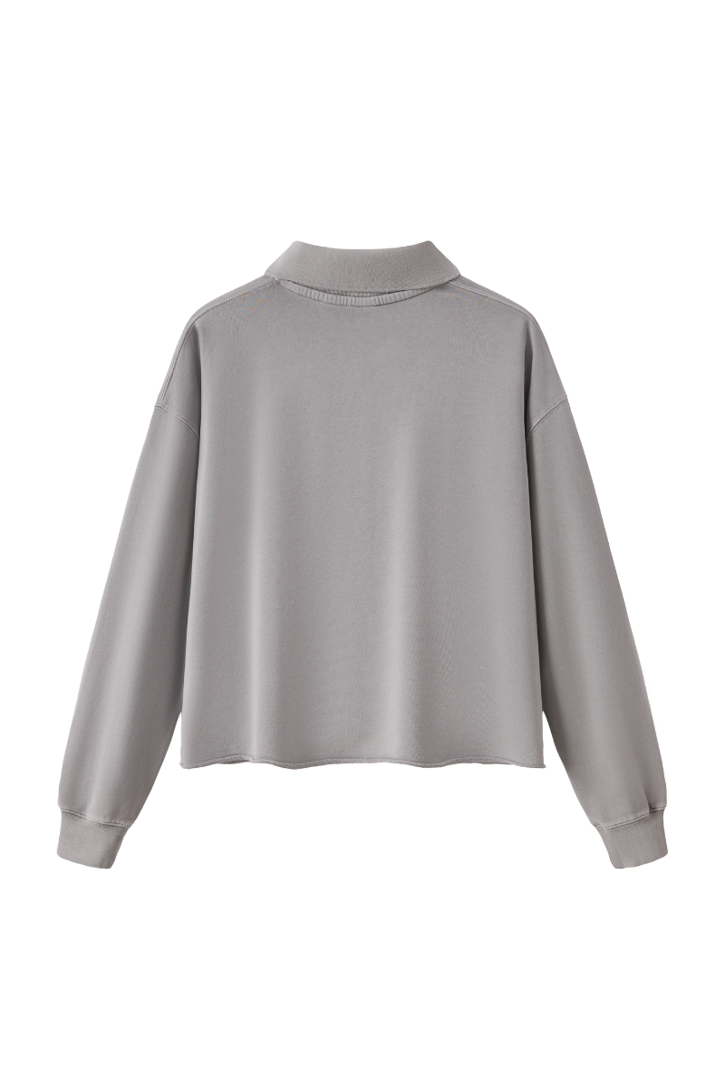 Unisex Fall Clothing Snow Wash Polo Collar Sweatshirt