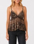 Ladies Casual Leopard Print Ruffle Hem Cami Top