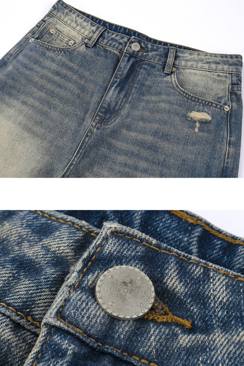 Men's Summer 385g Loose Raw Edge Ripped 5" Denim Shorts