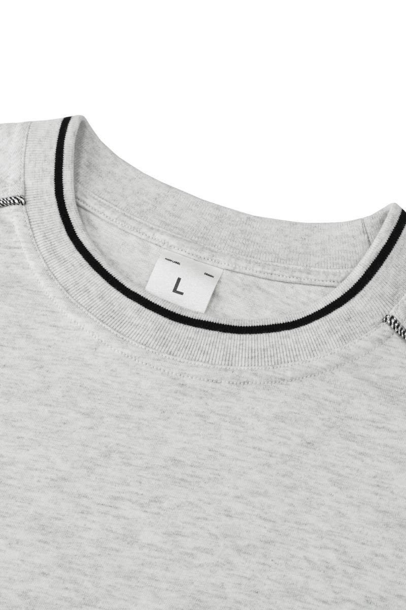 Unisex Colorblock Topstitch Ribbed Cotton Drop Shoulder Tee