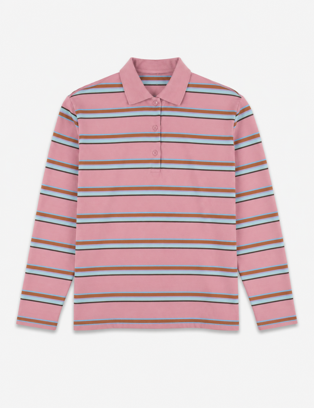 Ladies Casual Striped Polo Collar Long Sleeves Top