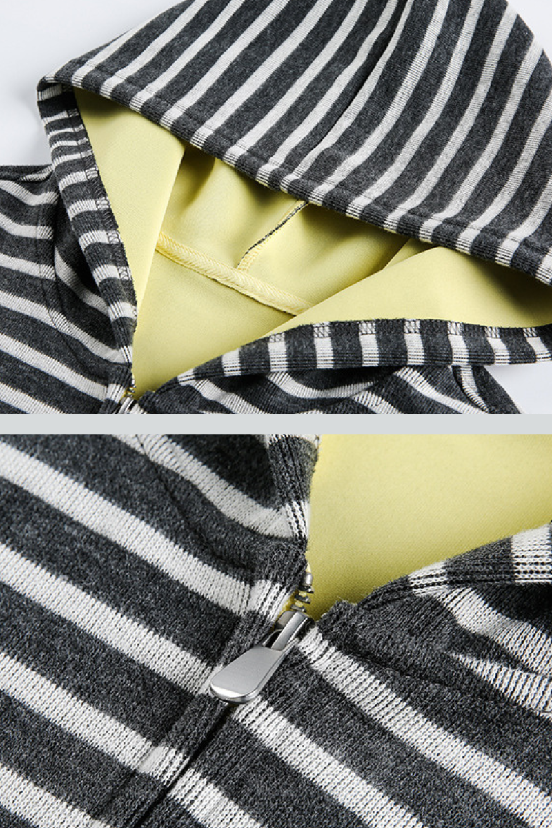 Unisex Spring American Stripe Colorblock Zip Hoodie