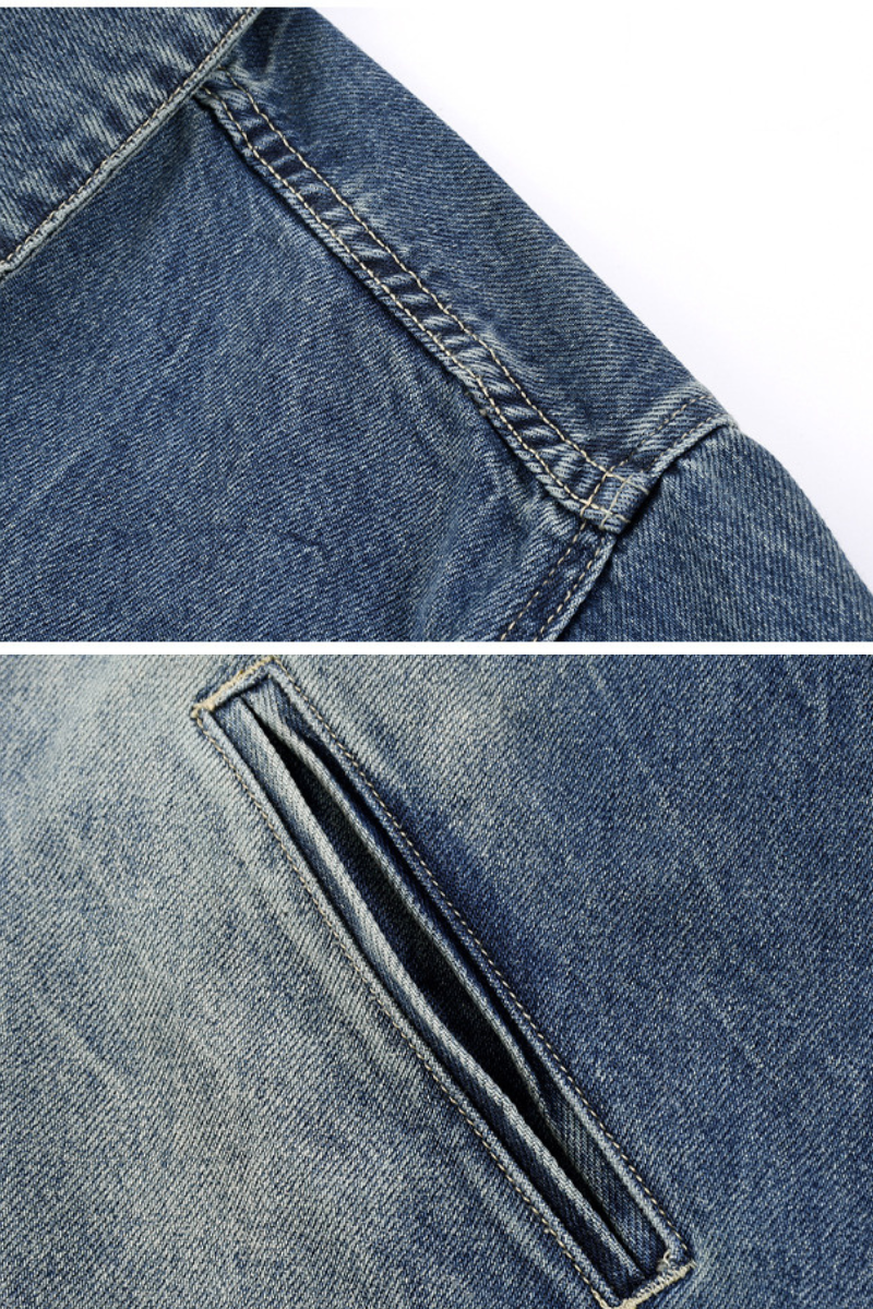 Men's Fall Clothing 543g Washed Denim Collar Zip Jacket