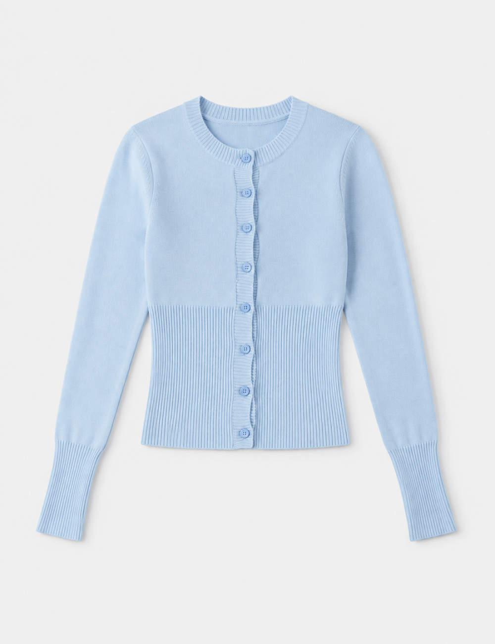 Ladies Button Front Ribbed Knit Cardigan