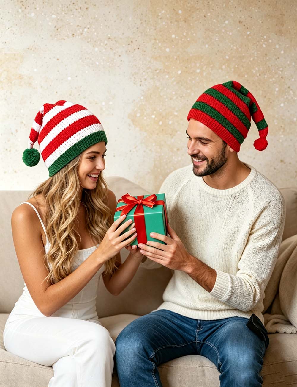 Ladies Holiday Casual Striped Pom Beanie Hat