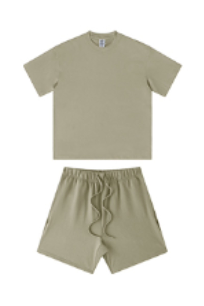 Unisex Summer Heavy Solid Outdoor Street Tee & Shorts Set