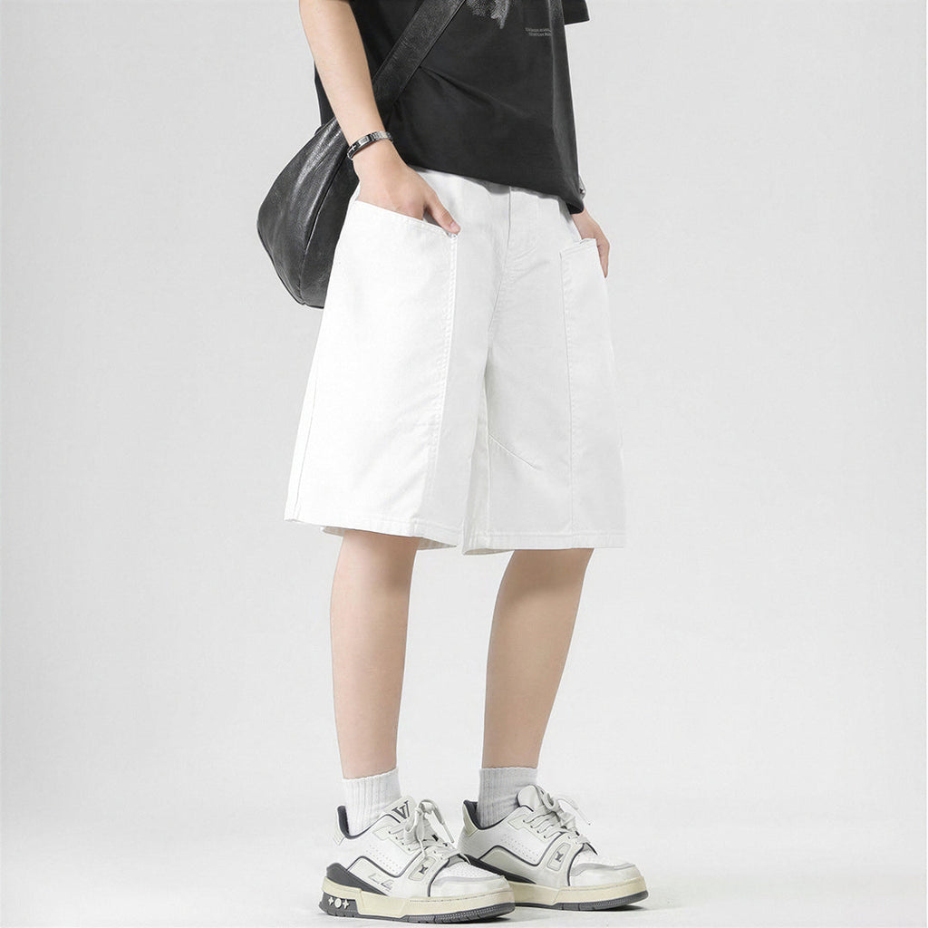 Men's Summer White Loose Wide-Leg Denim Shorts