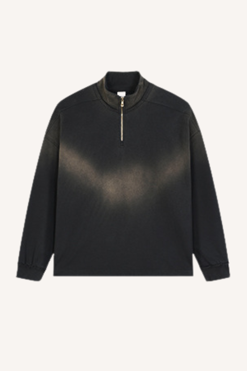 Men's Fall Clothing 465g Mock Neck Patch Raw Sweatshirt
