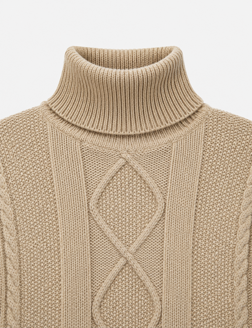 Ladies Turtleneck Cable Knit Drop Shoulder Sweater