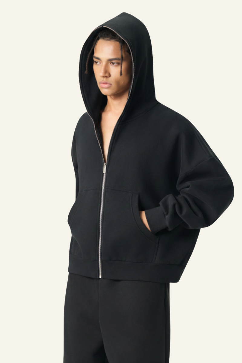 Men's Streetwear Cropped Full Zipper Hooded Jacket