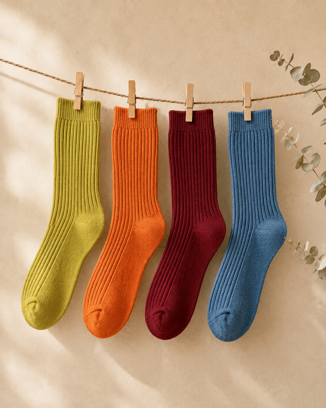 Ladies Solid Ribbed Knit Wool Blend Crew Socks