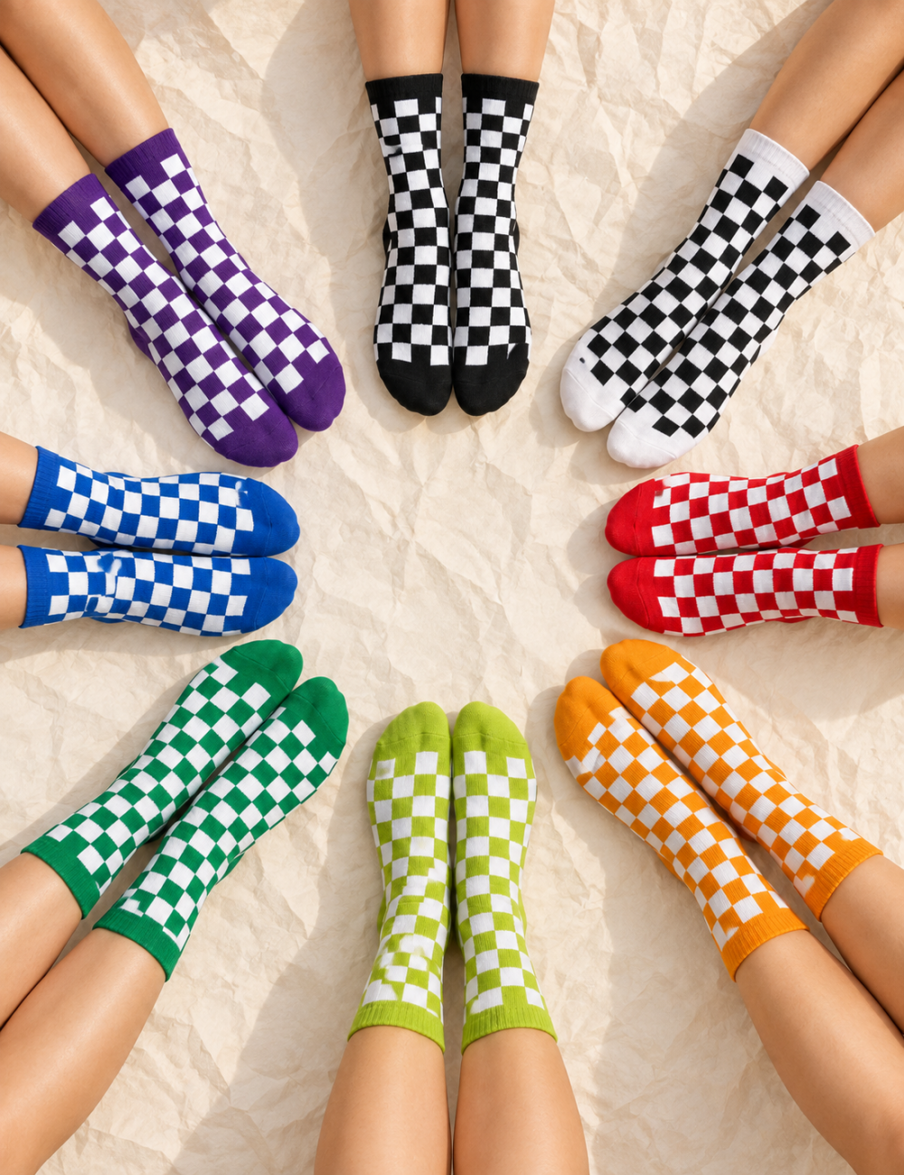 Ladies Checkered Pattern Mid Calf Socks