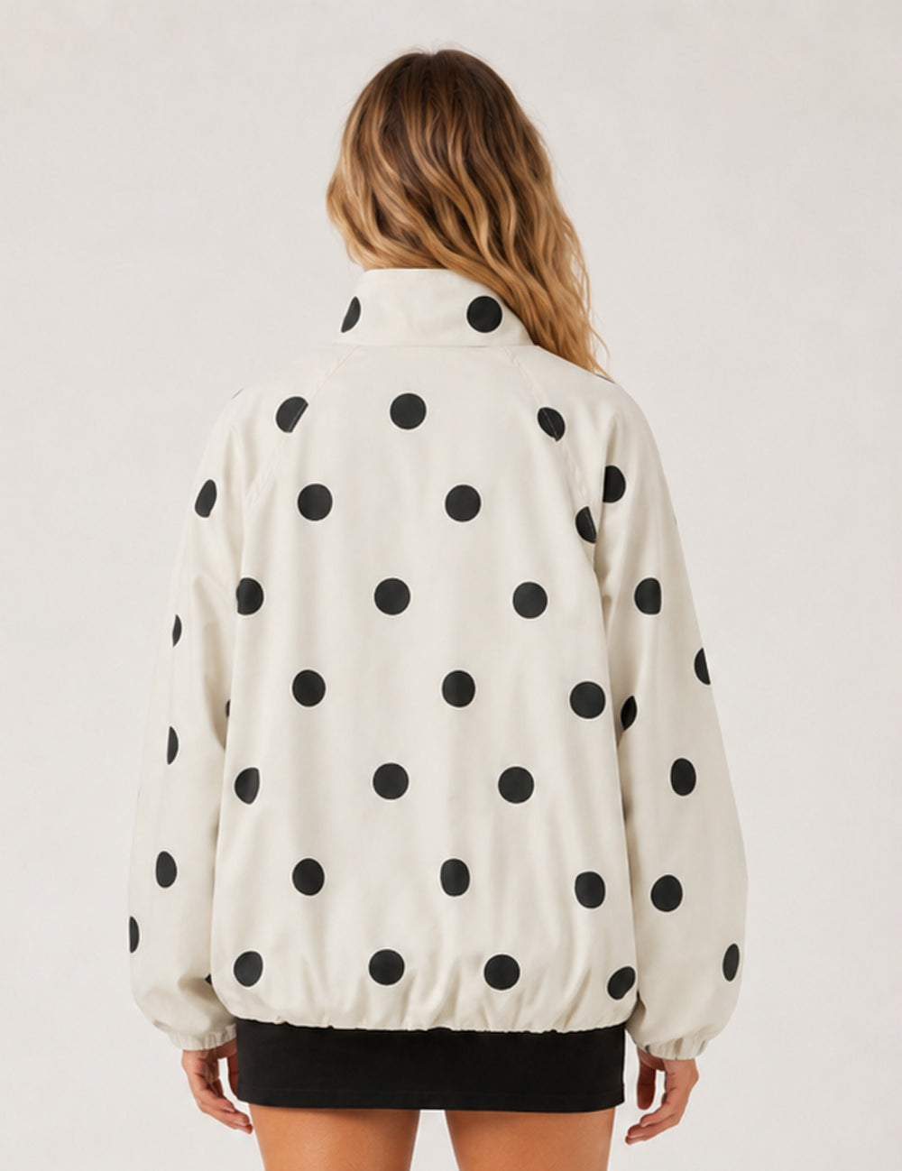 Ladies Casual Polka Dot Stand Collar Crop Jacket