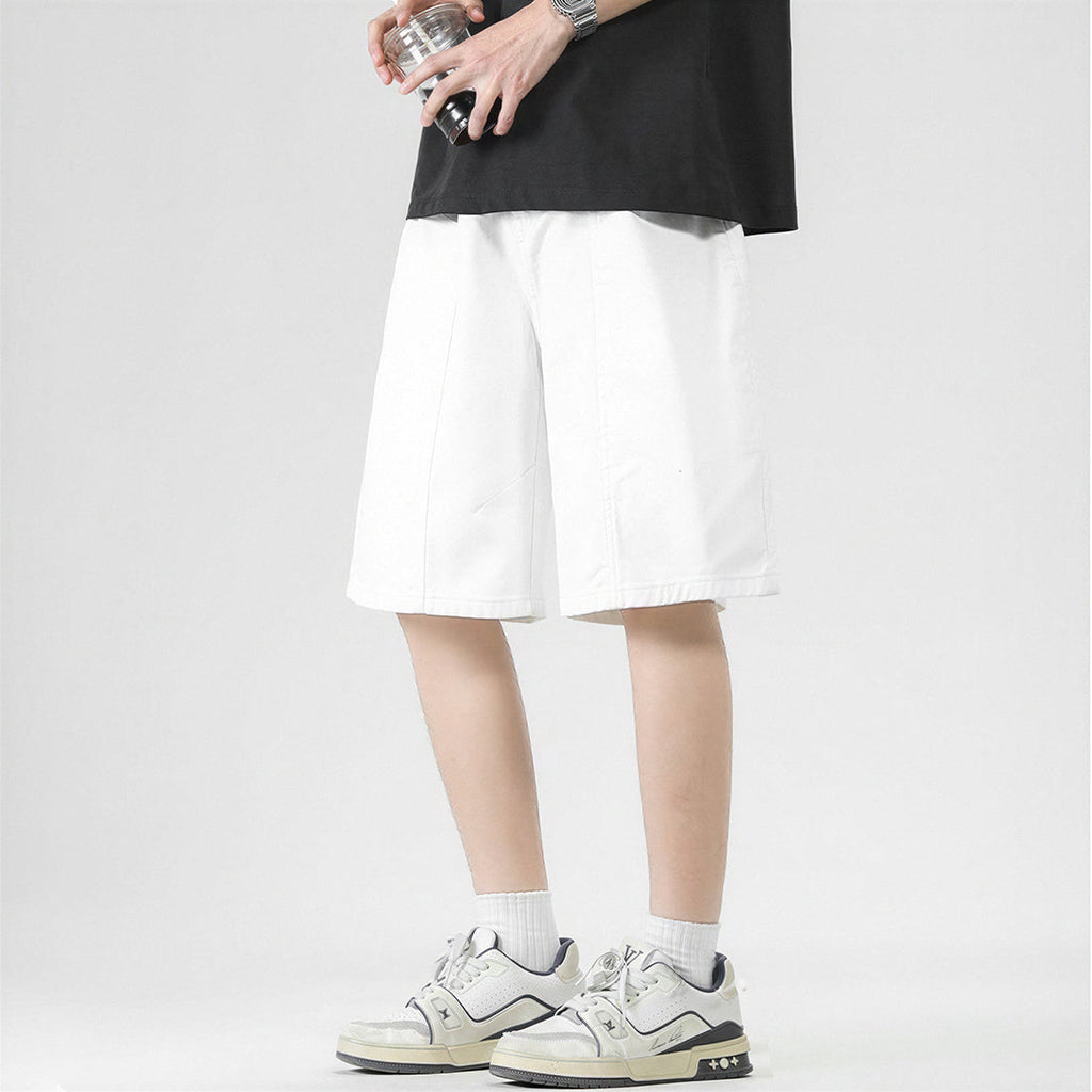 Men's Summer White Loose Wide-Leg Denim Shorts