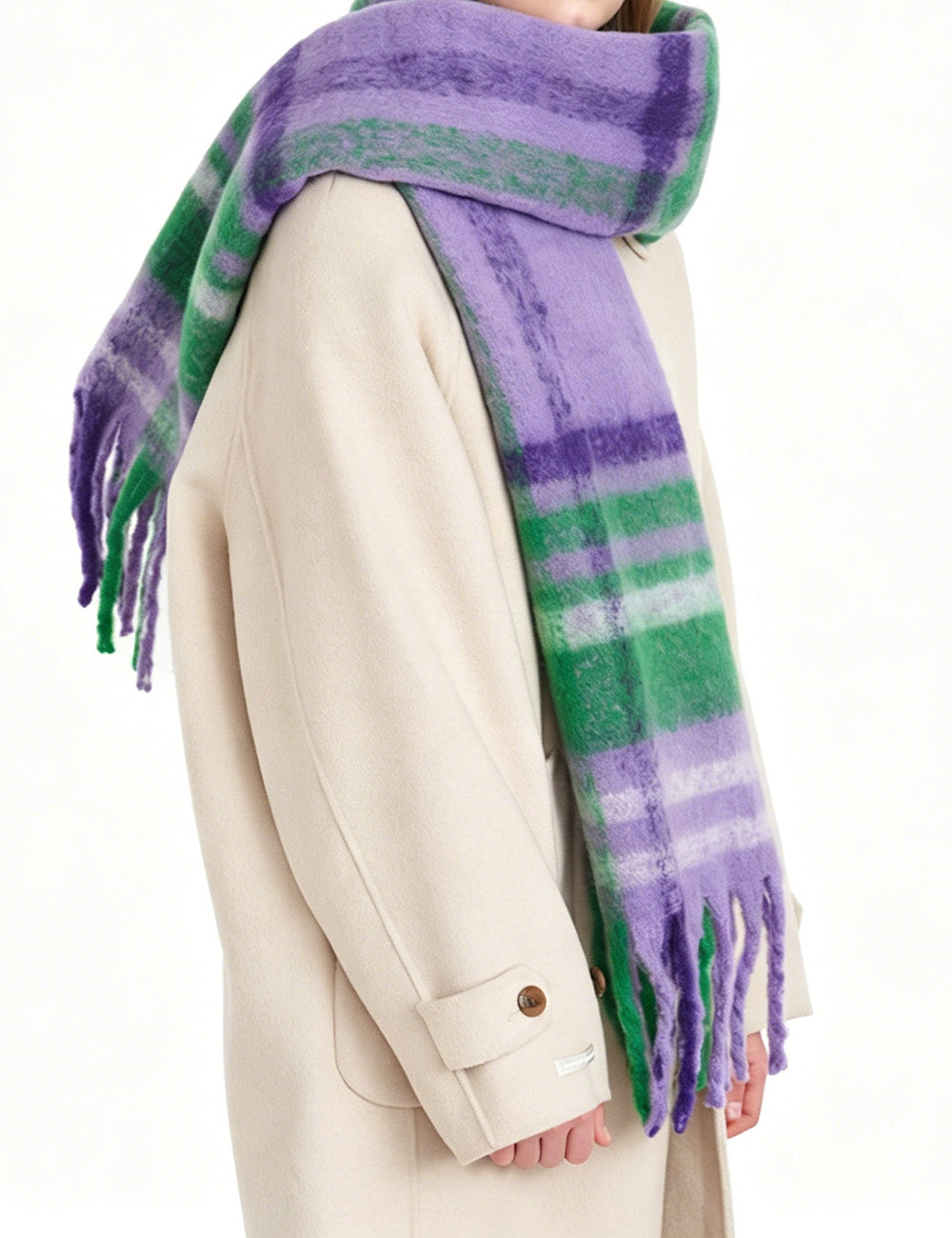 Ladies Check Fringe Long Scarf