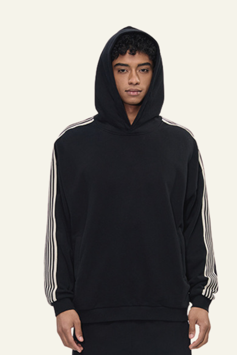 Men's Streetwear Side-Striped Solid Hoodie
