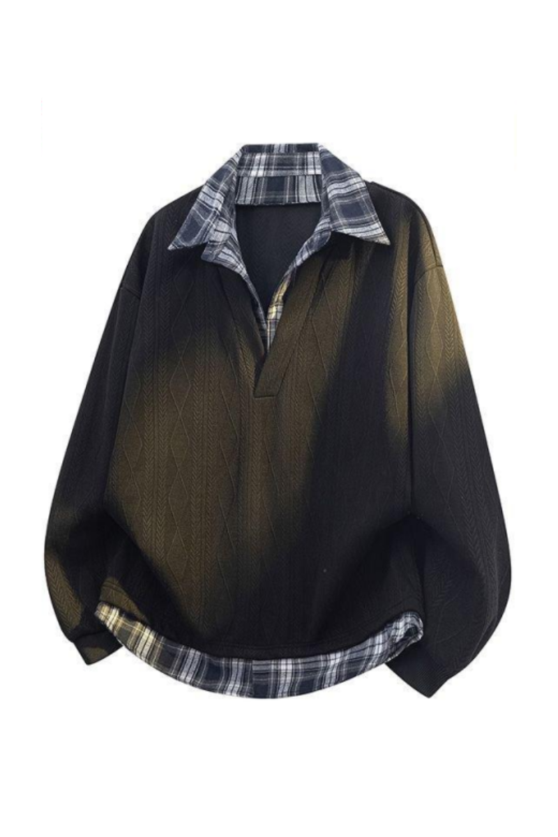 Men's Fall Clothing Plaid-Collar Layered Sweatshirt