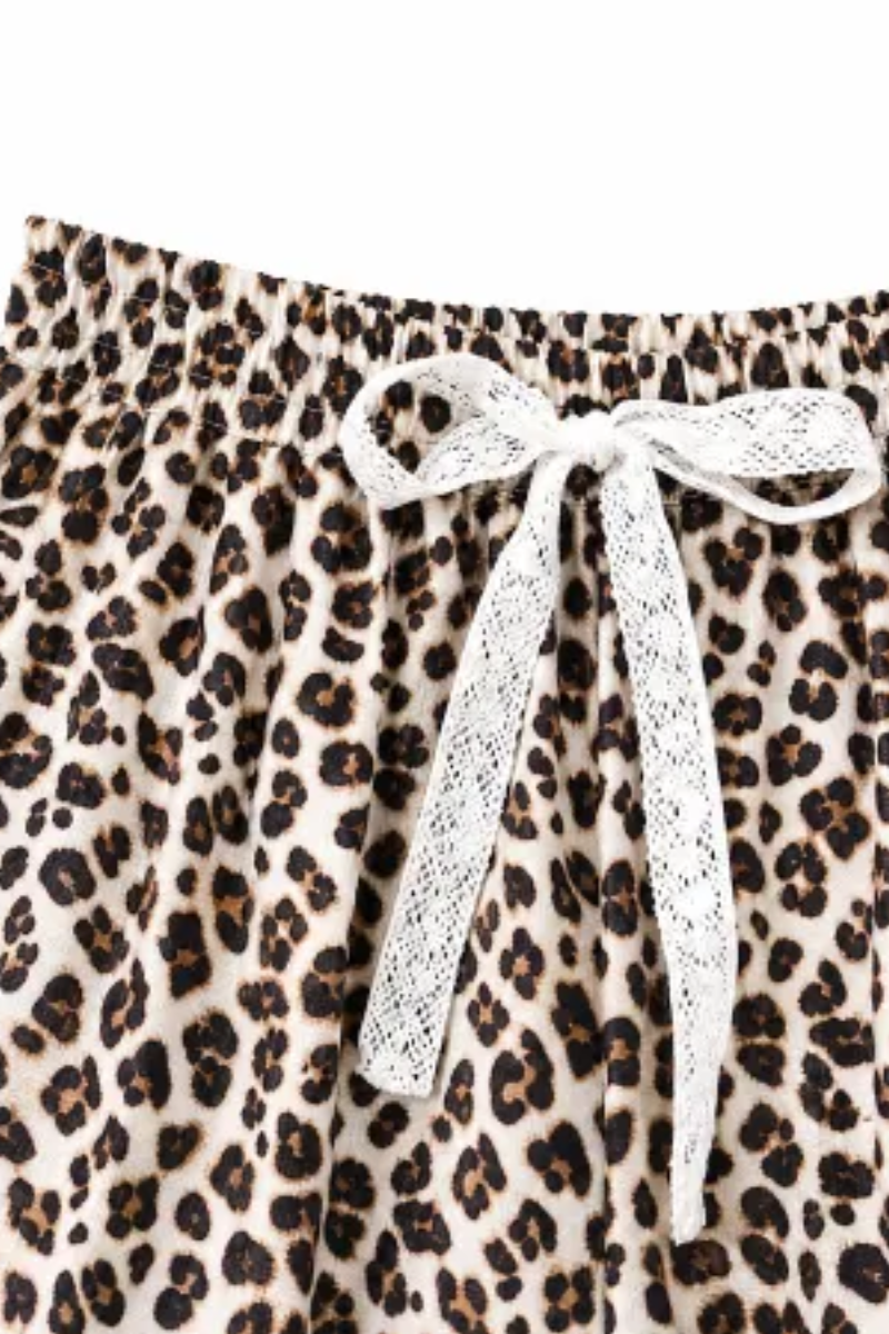 Women Spring Summer Leopard Print Lace Trim Jogger Pants