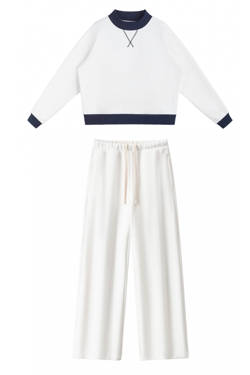 Women Fall Clothing Mock Neck Sweatshirt Wide Leg Pants Set
