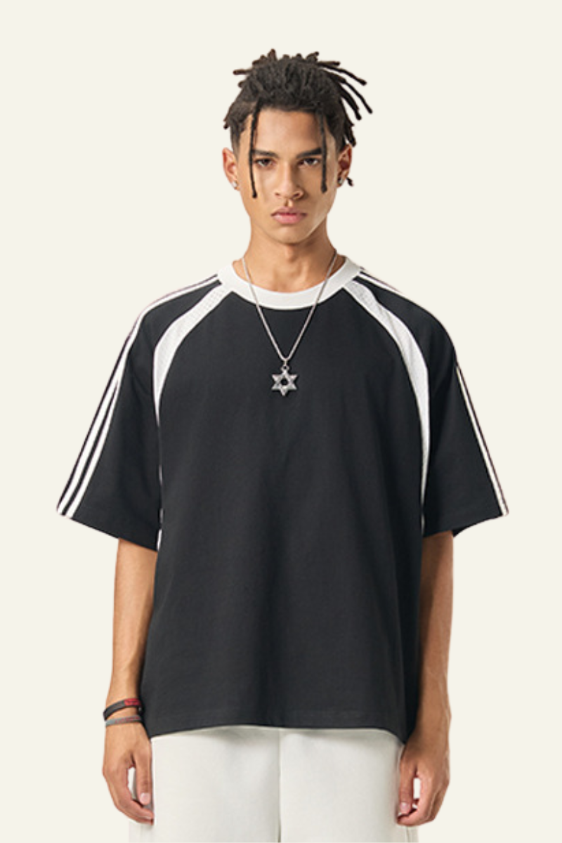 Men's  Cotton Side Striped Color Block Streetwear T-shirt.
