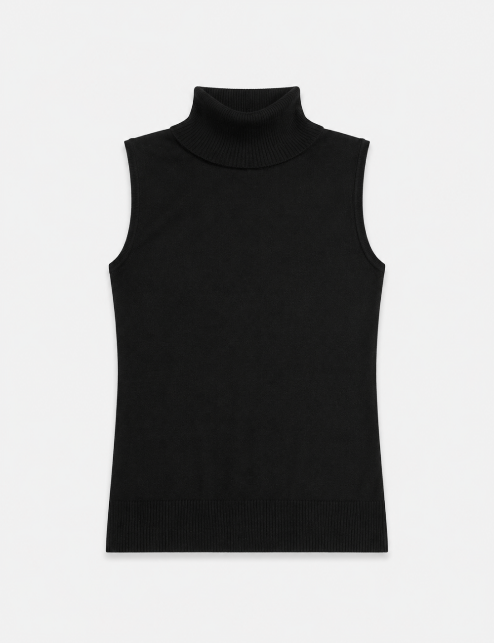 Ladies Knit Turtleneck Ribbed Hem Sleeveless Pullover Top