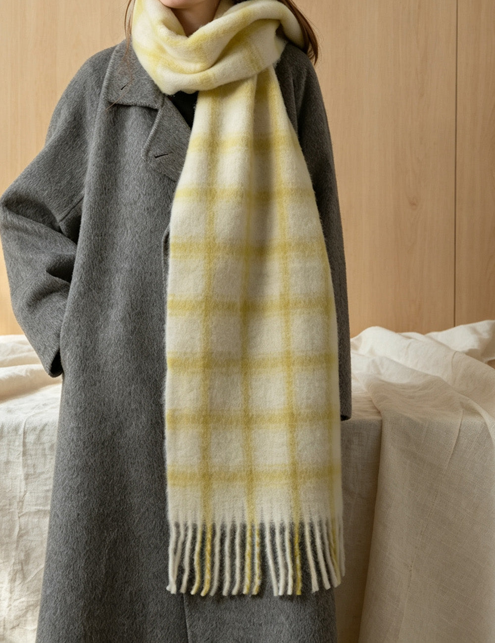 Ladies Plaid Fringe Long Neck Scarf