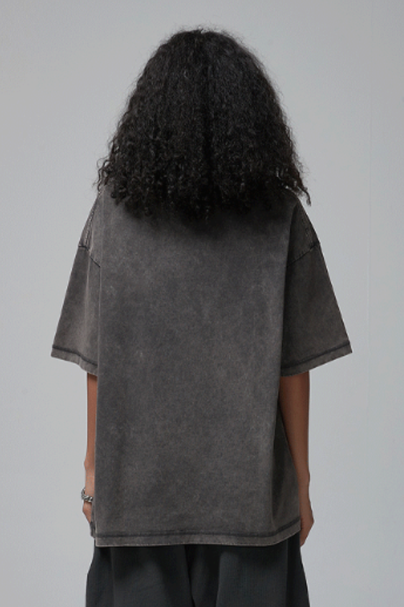 Women's Summer 275g Washed Batik Oversized Small Neck Tee