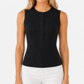 Ladies Crew Neck Button Sleeveless Top